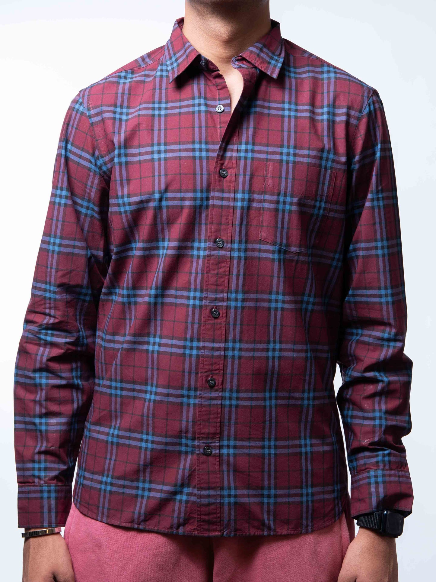 Burberry Alexander Men's Crimson Red/Blue Checked Shirt