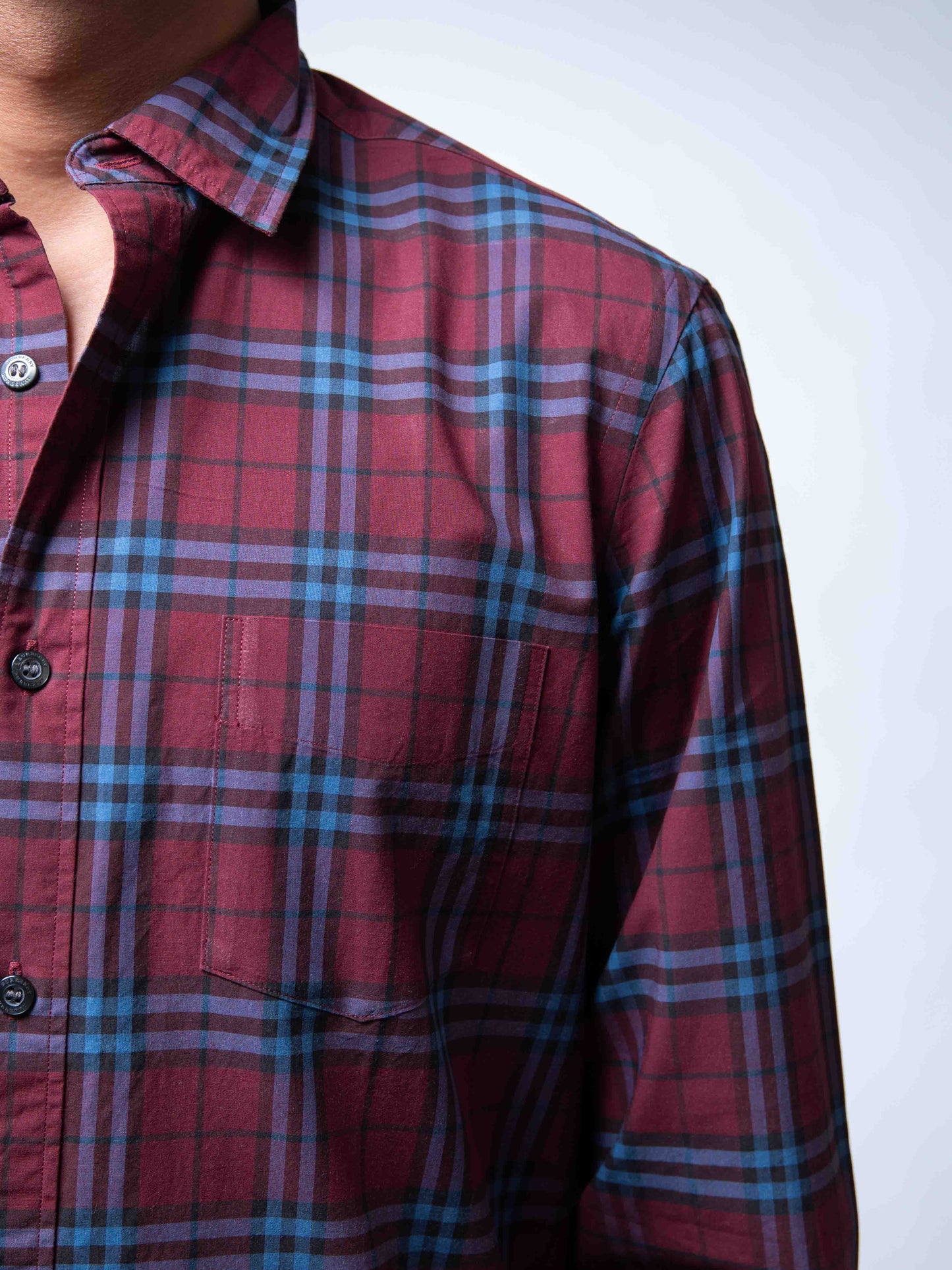 Burberry Alexander Men's Crimson Red/Blue Checked Shirt