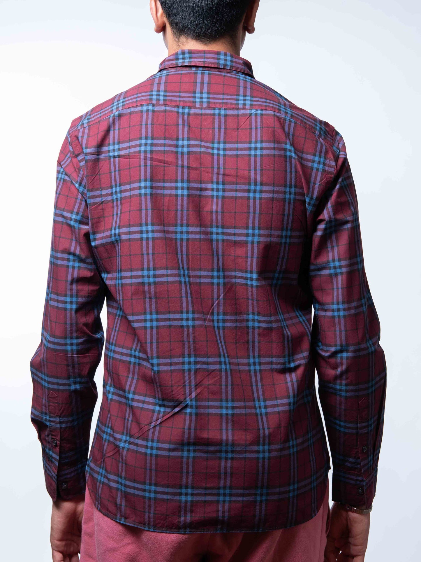 Burberry Alexander Men's Crimson Red/Blue Checked Shirt