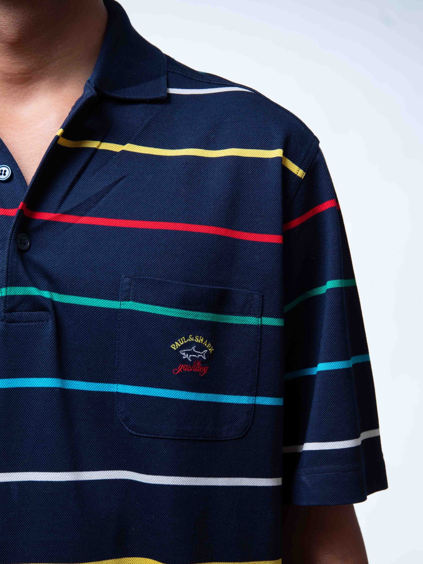 Paul & Shark Yachting Men Polo Shirt Navy Cotton Striped Pocket