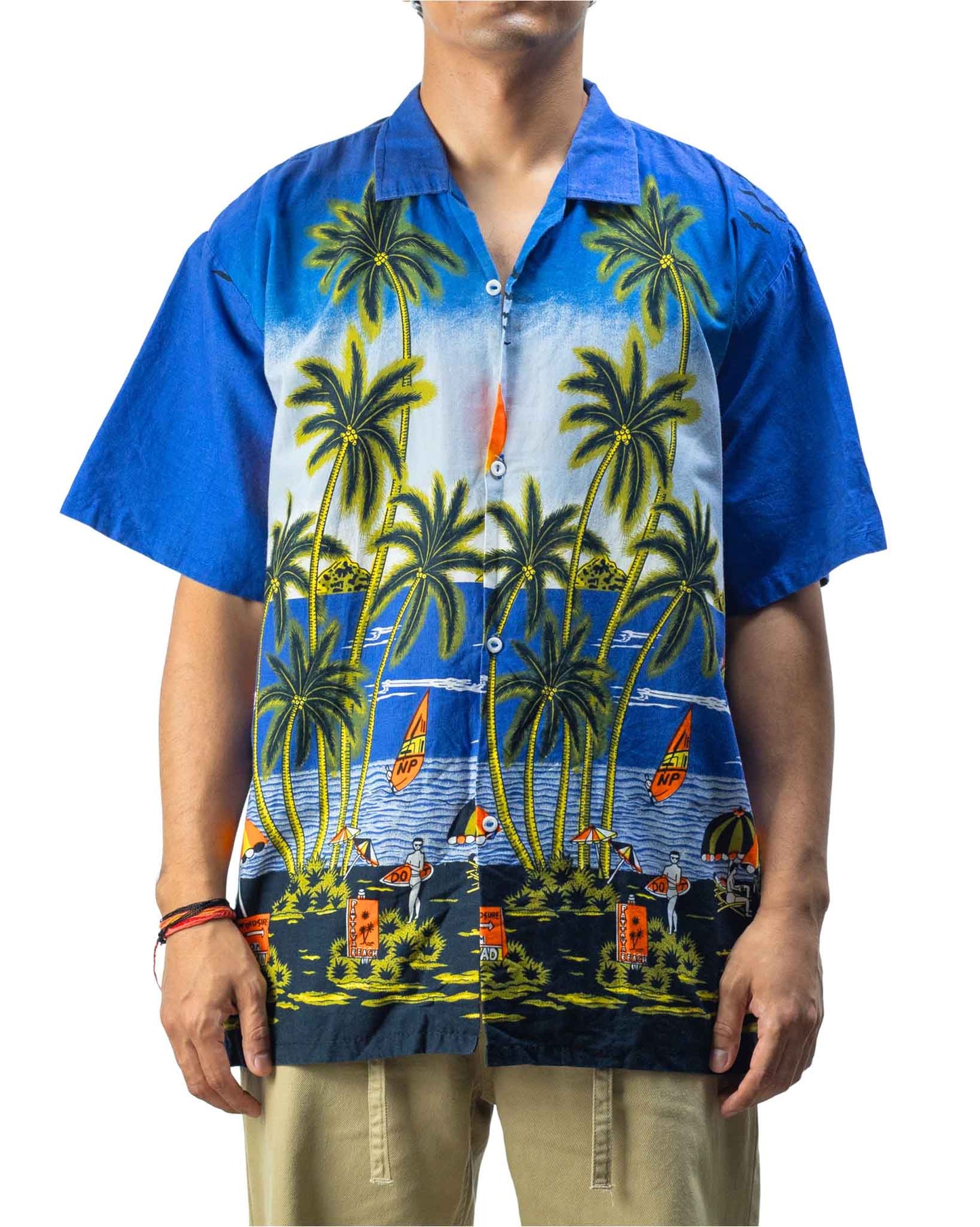 Vintage Beach Palm Tree Blue/ Black Sundown Shirt