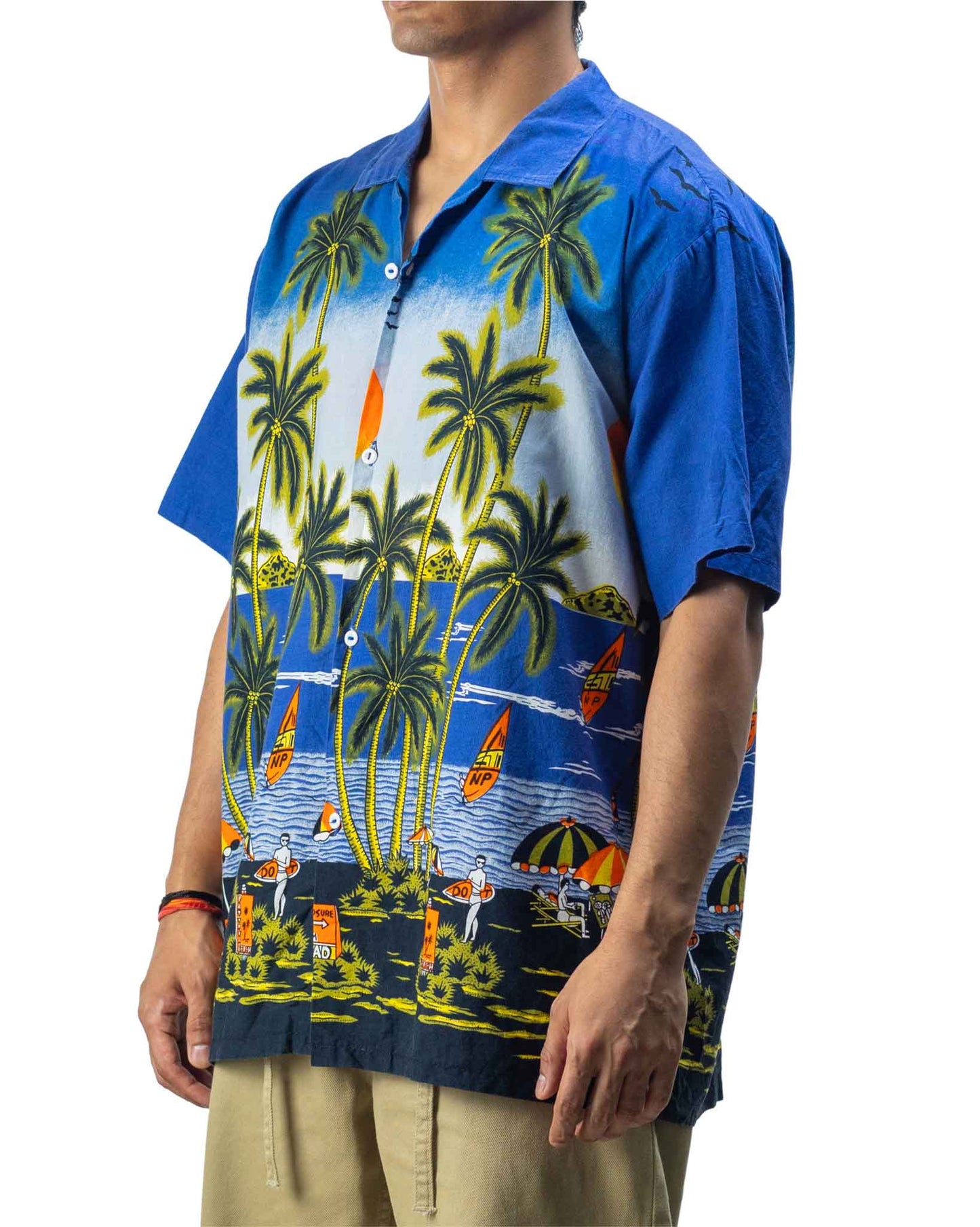 Vintage Beach Palm Tree Blue/ Black Sundown Shirt