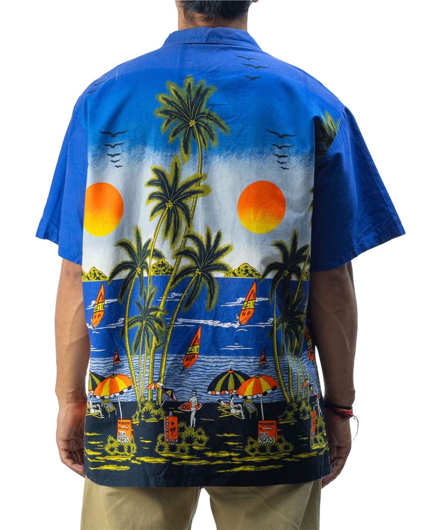 Vintage Beach Palm Tree Blue/ Black Sundown Shirt