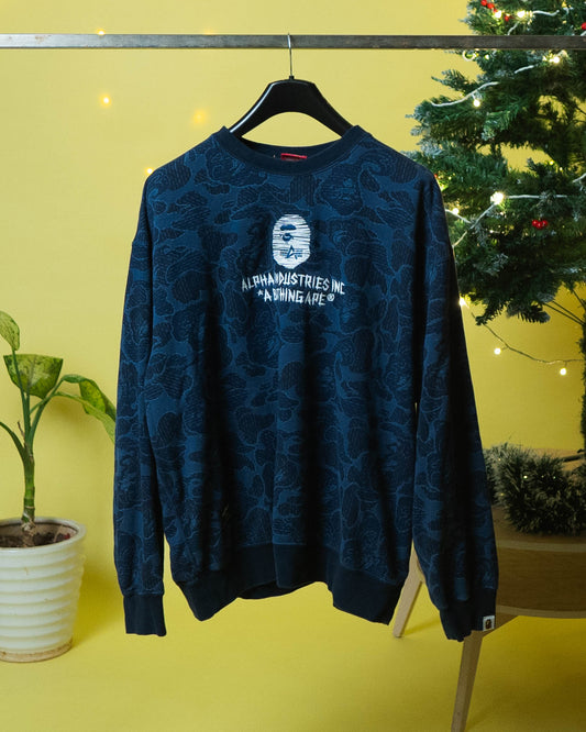 Bape x Alpha Industries Crewneck Sweater Navy