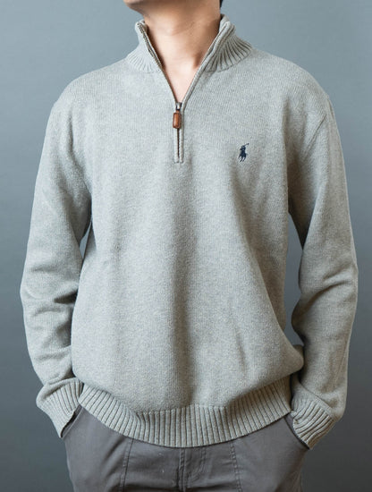 Polo Ralph Lauren Wool-Cotton Quarter-Zip Grey Sweater