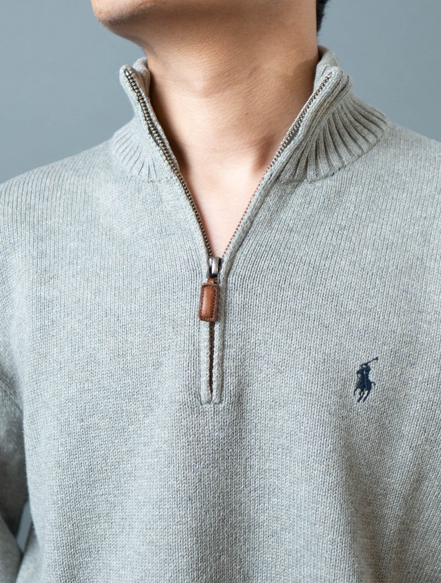 Polo Ralph Lauren Wool-Cotton Quarter-Zip Grey Sweater