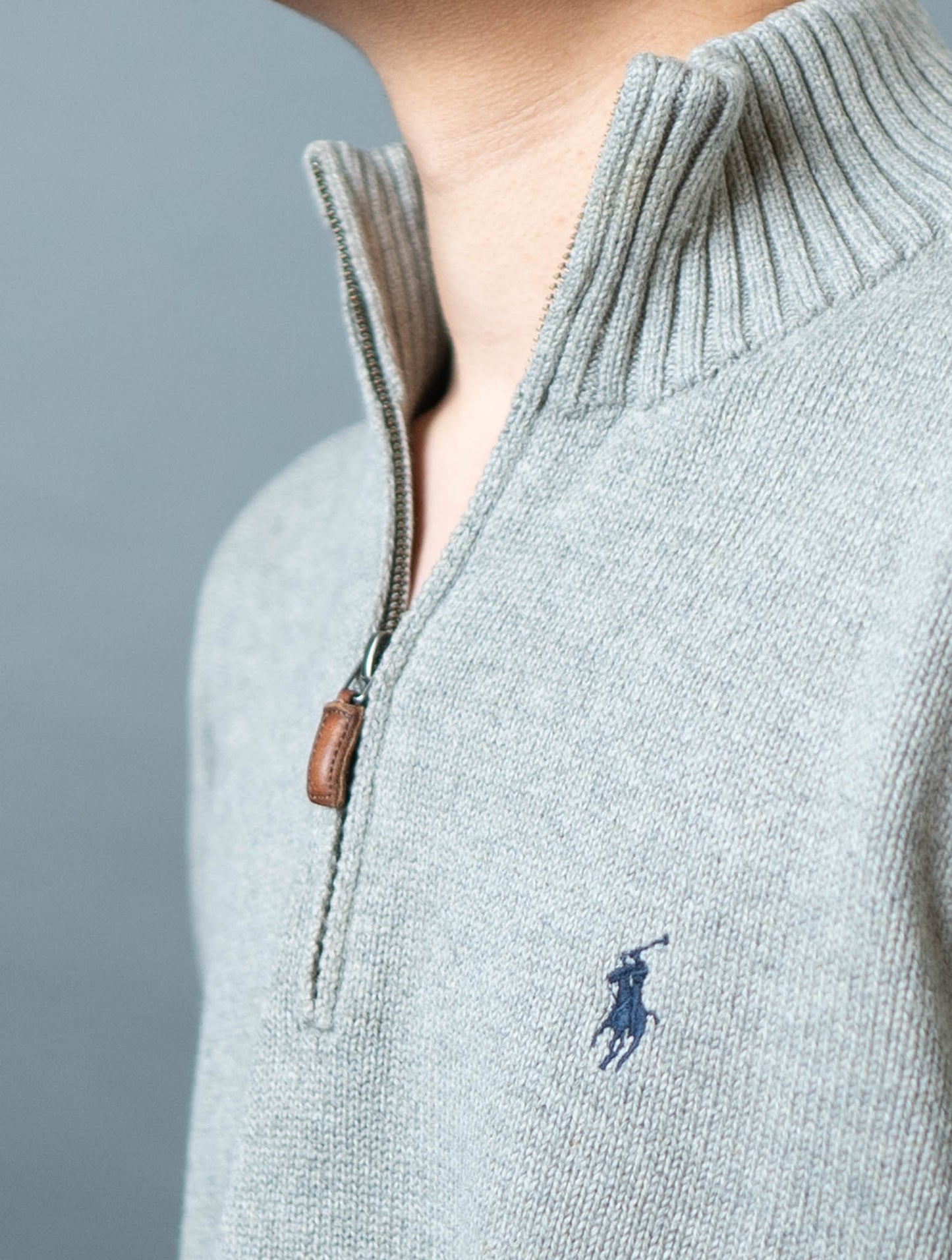 Polo Ralph Lauren Wool-Cotton Quarter-Zip Grey Sweater