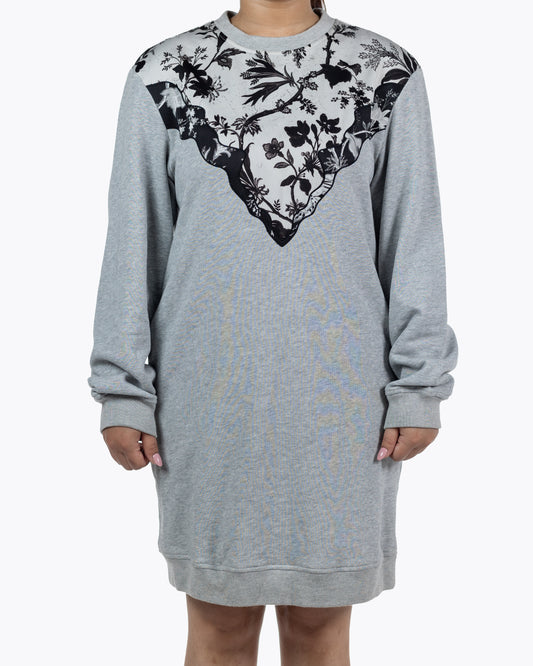 Alexander Mcqueen Grey Sweatshirt Dress Black Floral Print