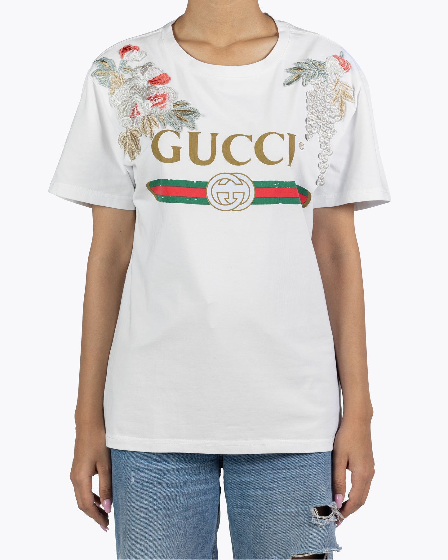 Gucci White Embroided White Tee