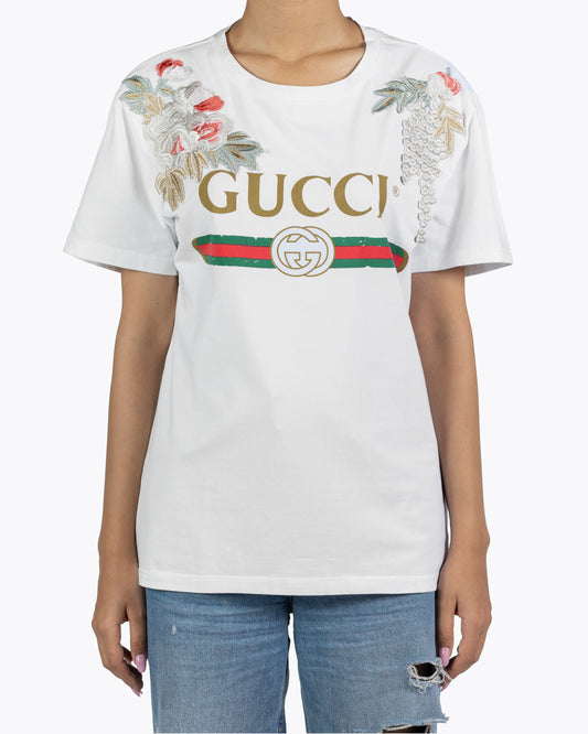 GUCCI WHITE EMBROIDED WHITE TEE