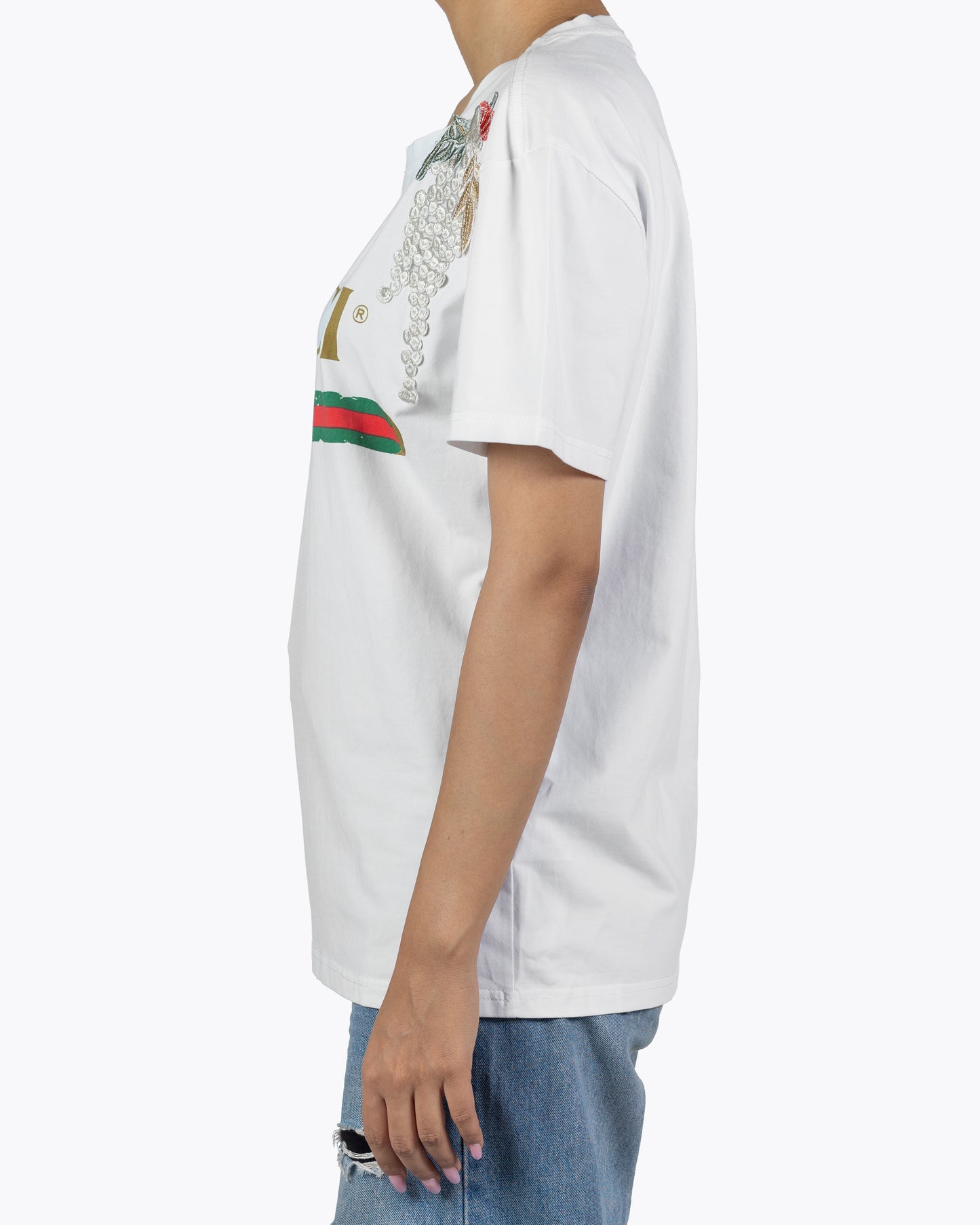 Gucci White Embroided White Tee