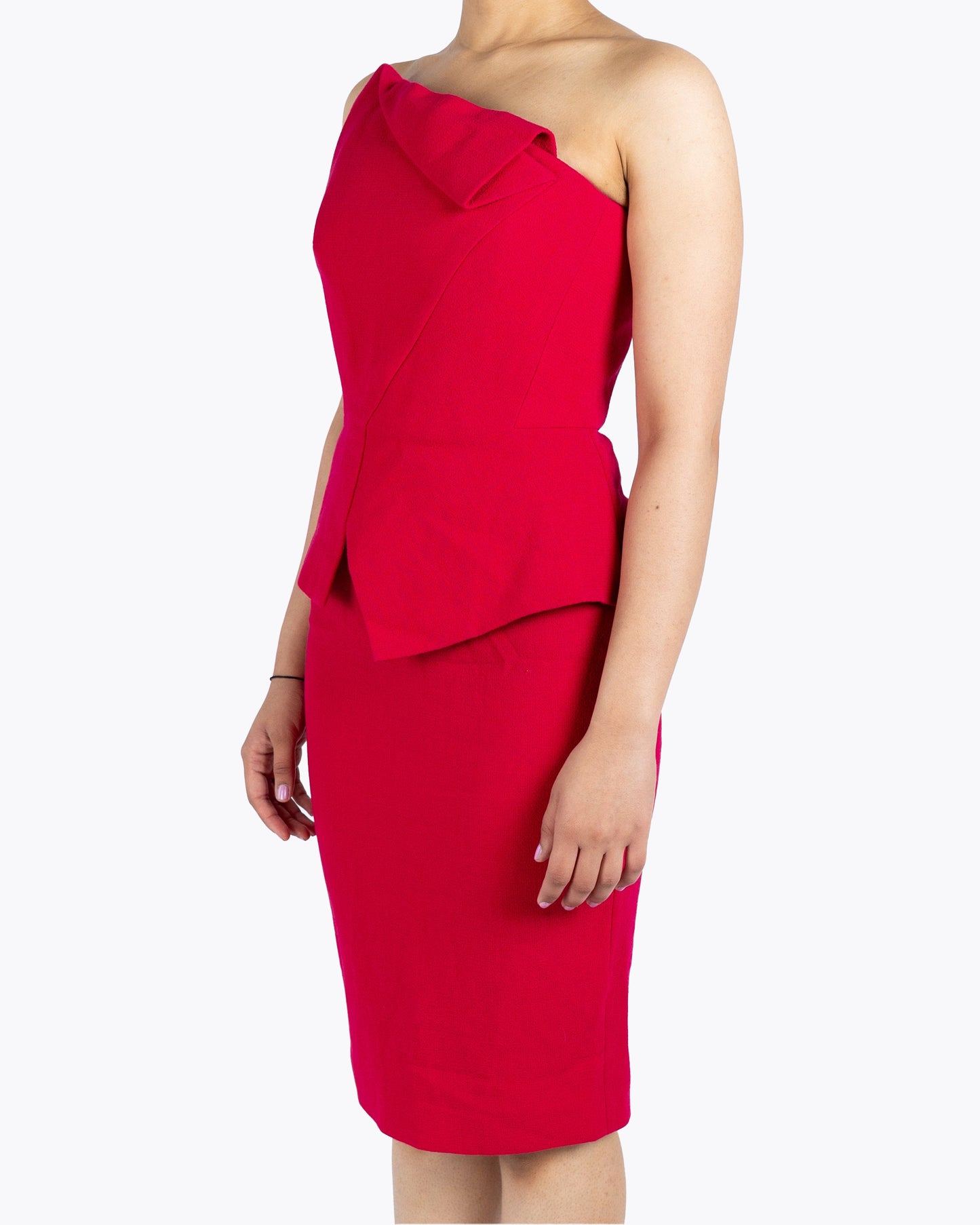 Roland Mouret Cherry Pink Crepe Asymmetrical Strapless Dress