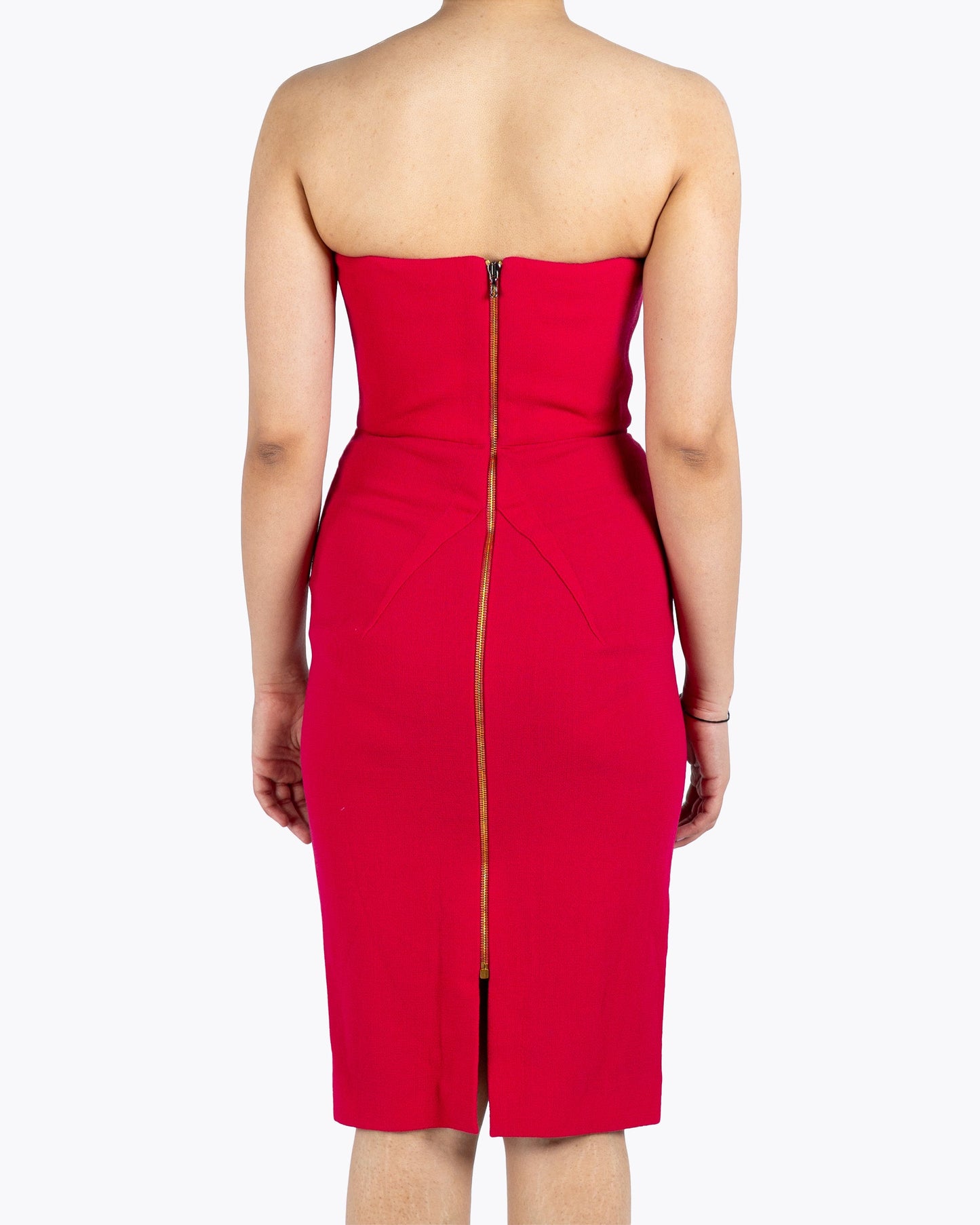 Roland Mouret Cherry Pink Crepe Asymmetrical Strapless Dress