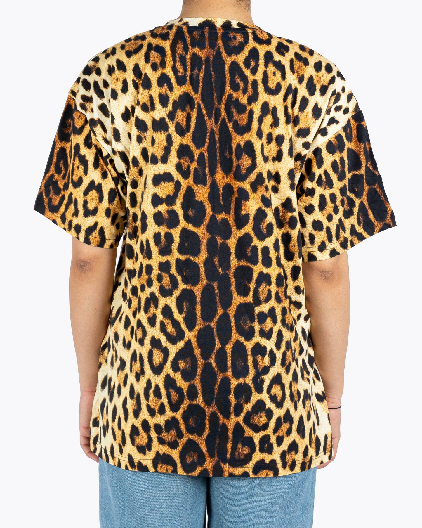 Moschino Couture Tan & Black Leopard Print Cotton Crew-Neck T-Shirt