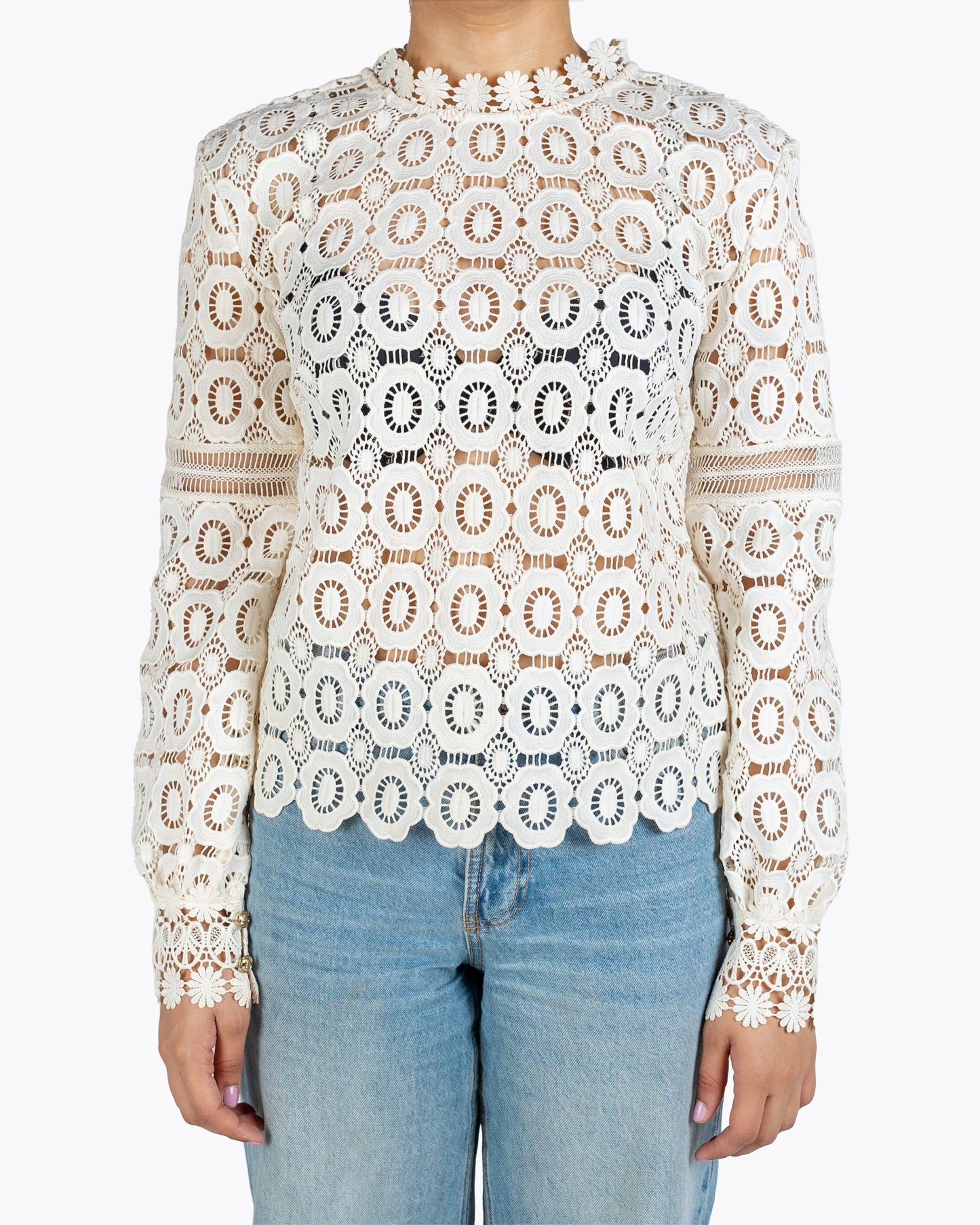 Self-Portrait Long Sleeved Crochet Lace Top In White Lyst