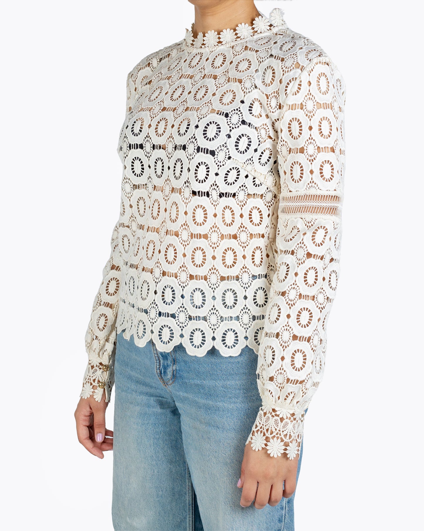 Self-Portrait Long Sleeved Crochet Lace Top In White Lyst