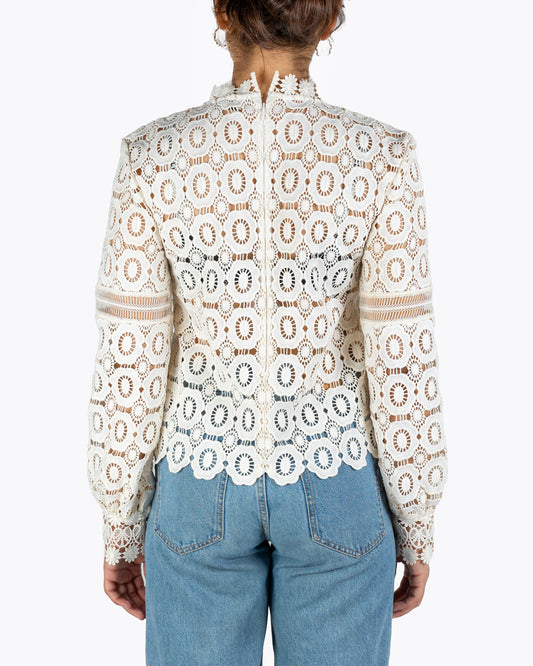 Self-Portrait Long Sleeved Crochet Lace Top In White Lyst