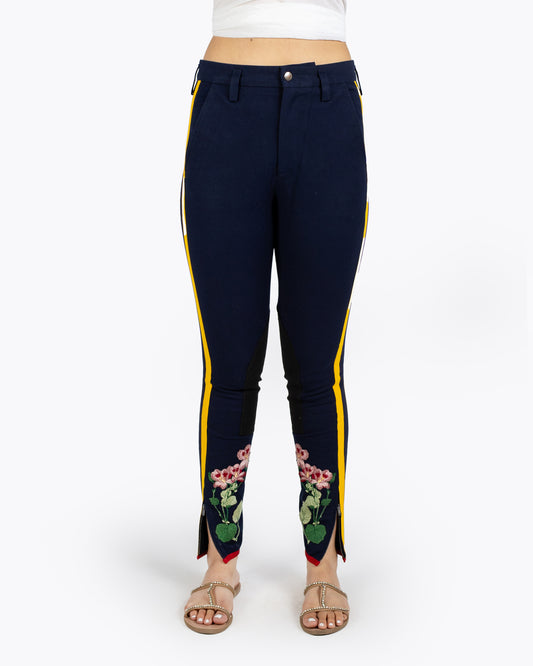 Gucci Flower Embroided Legging With Stripe Navy Blue