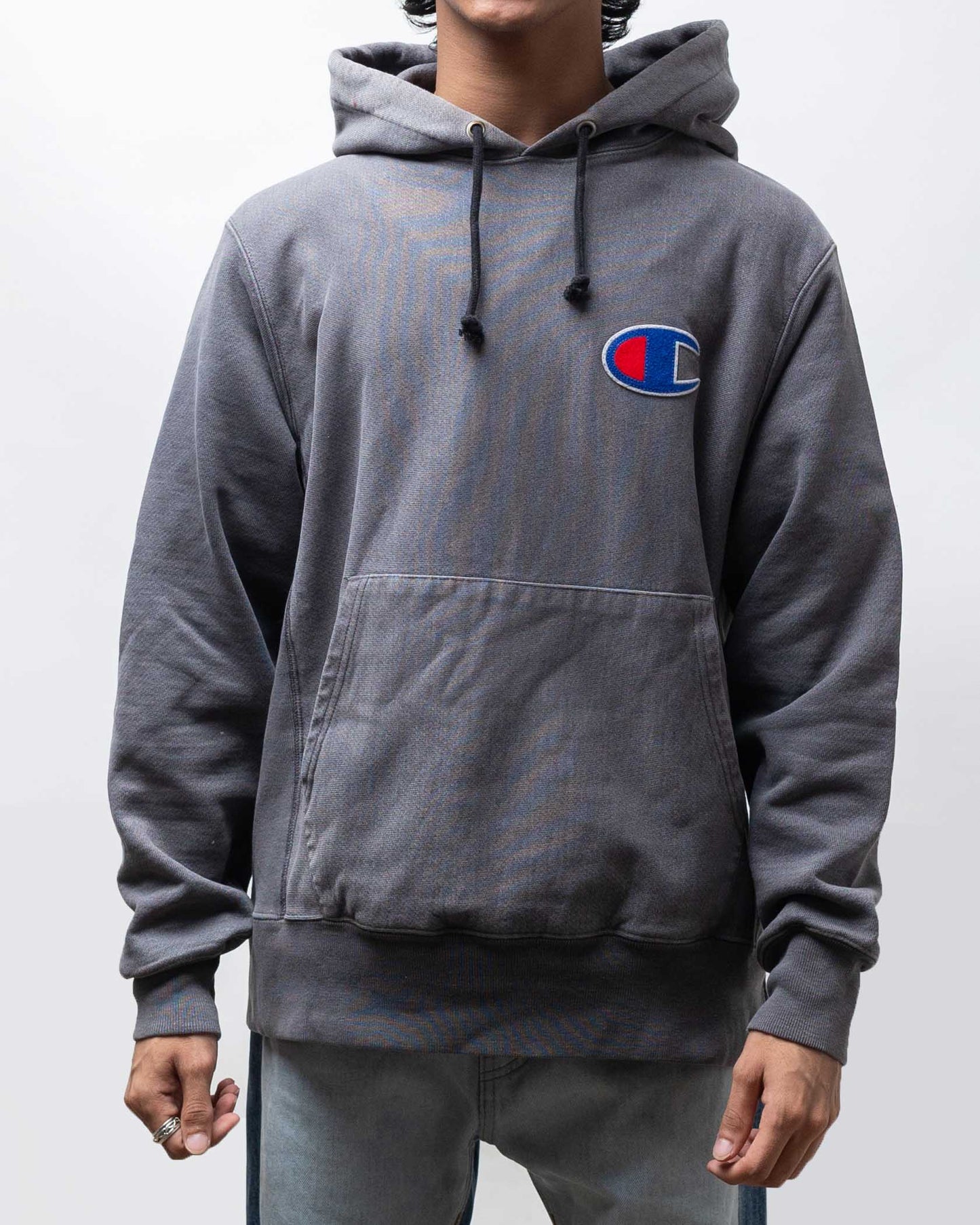 Vintage 90'S Champion Reverse Weave Chest Logo Hoodie Faded Black