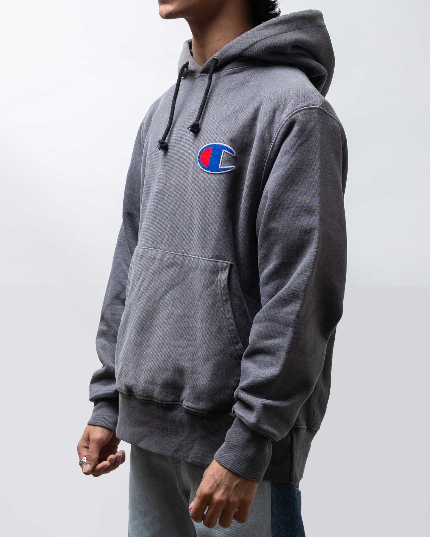 Vintage 90'S Champion Reverse Weave Chest Logo Hoodie Faded Black