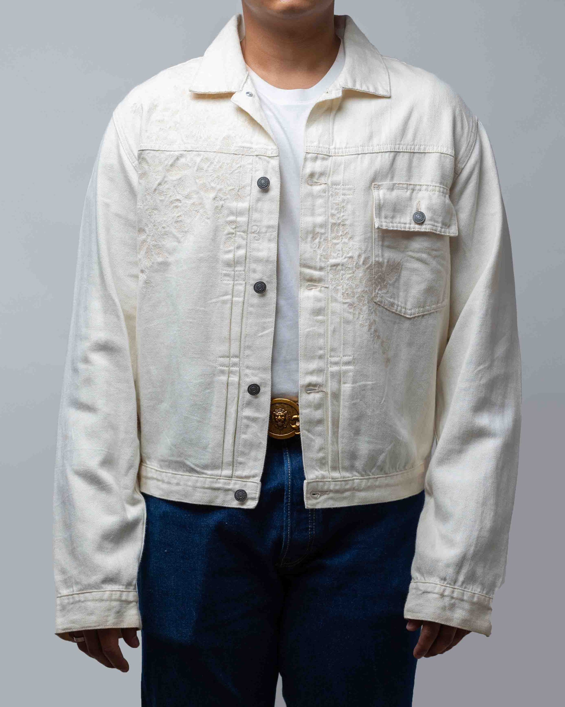 VINTAGE POLO RALPH LAUREN TYPE 1 WHITE EMBROIDERED FLORAL DENIM JACKET ...