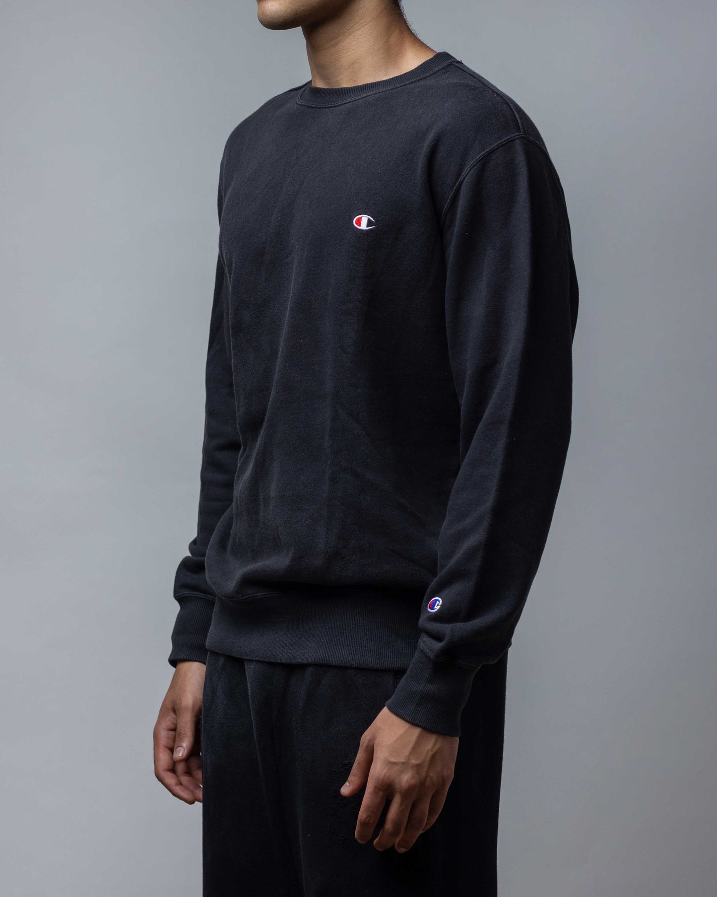 Champion Reverse Weave Chain Stitch Logo Crewneck Black