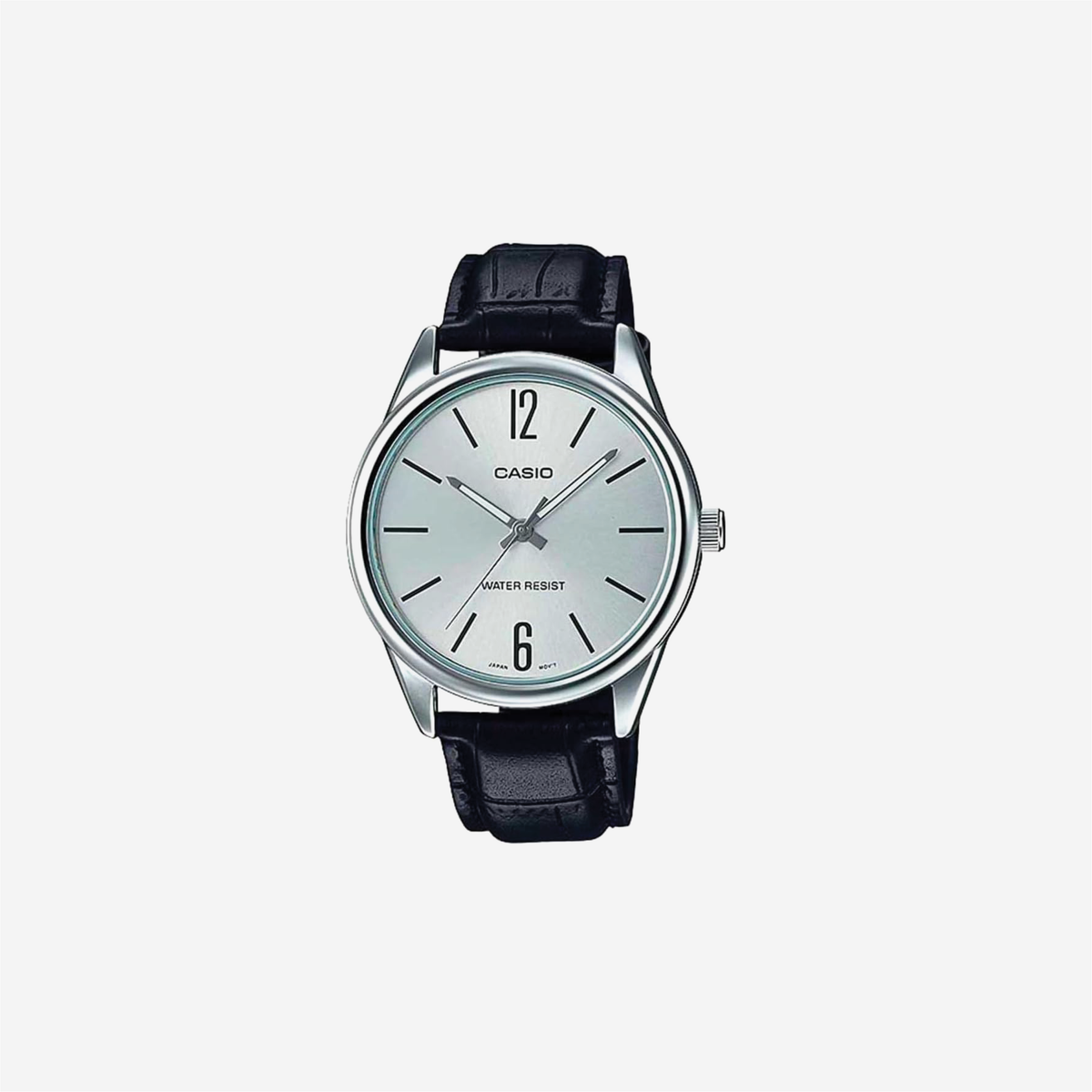 Casio MTP-V005L-7B Standard Analog Black Leather Band Silver Dial Watch
