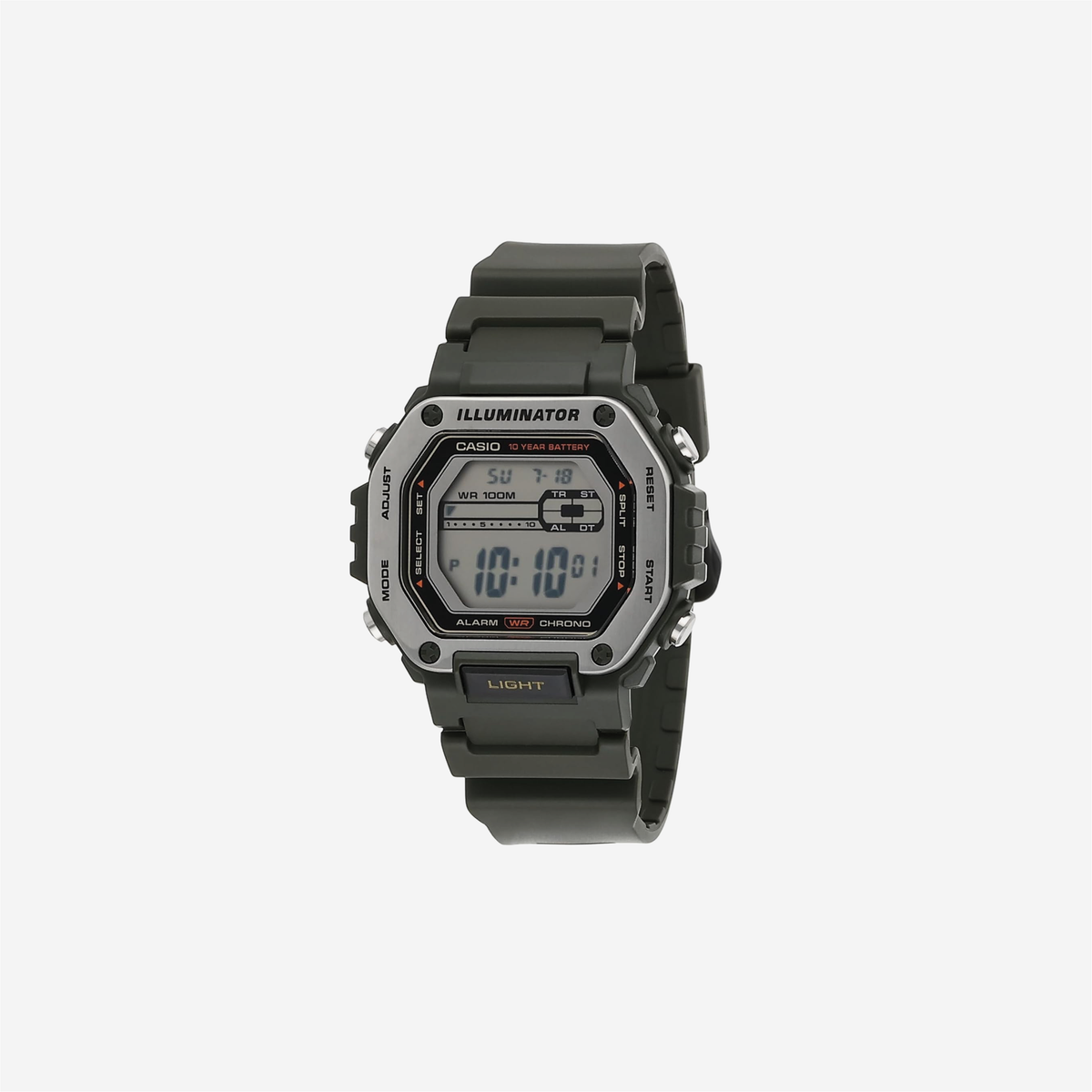 Casio LED Illuminator 10-Year Battery 1/100 Second Stop Watch / Daily Alarm Watch MWD-110H-3AV