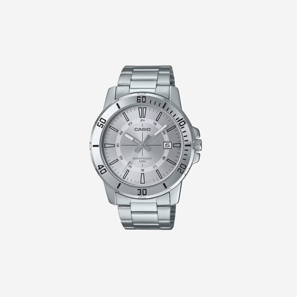 Casio MTP-VD01D-7CV Enticer Stainless Steel 24 Hour Silver Index Dial Casual Analog Sporty Watch