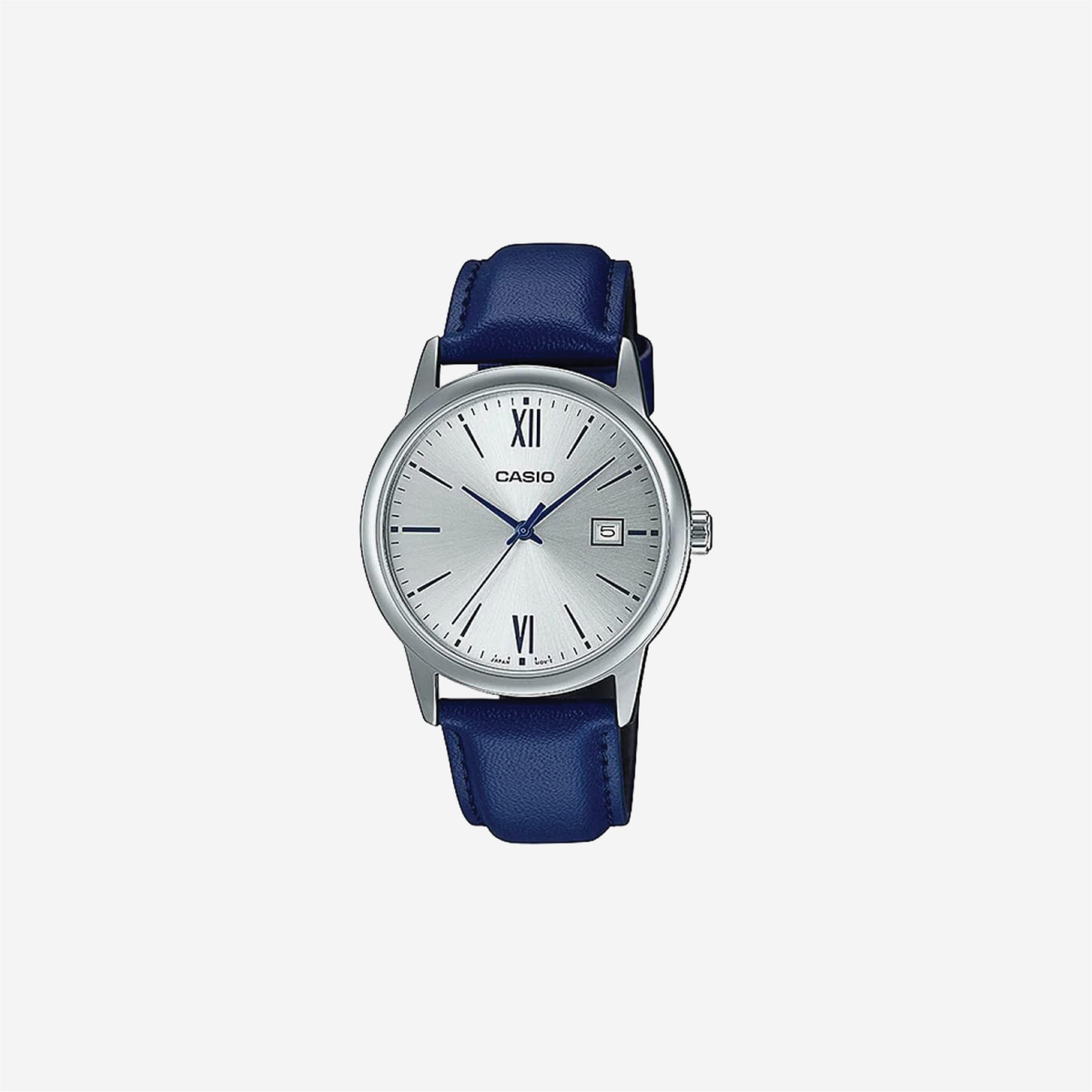Casio MTP-V002L-2B3 Standard Dress Analog Blue Leather Band Silver Dial Date Watchh