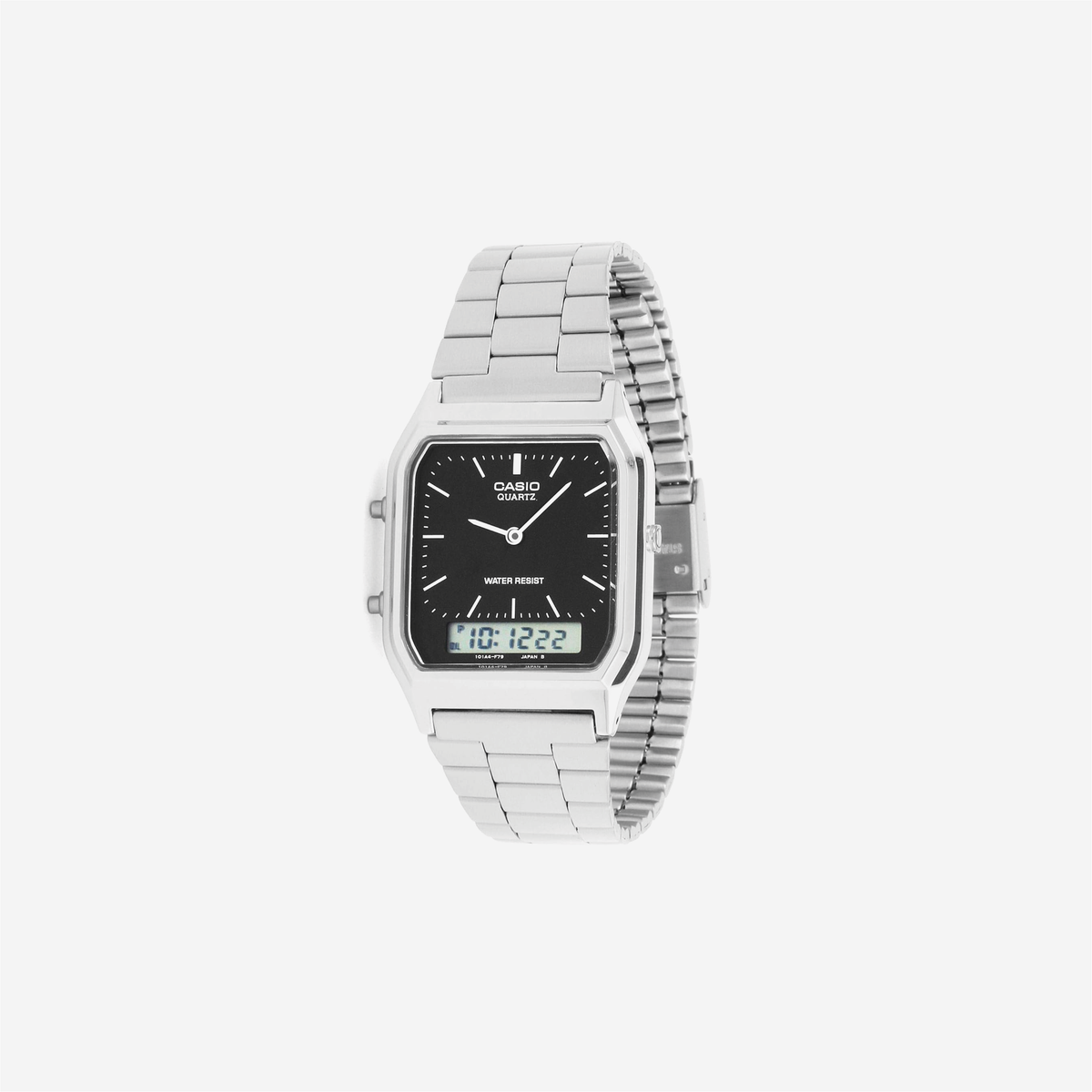 Casio Vintage AQ-230A Black Dial Stainless Steel Strap Watch