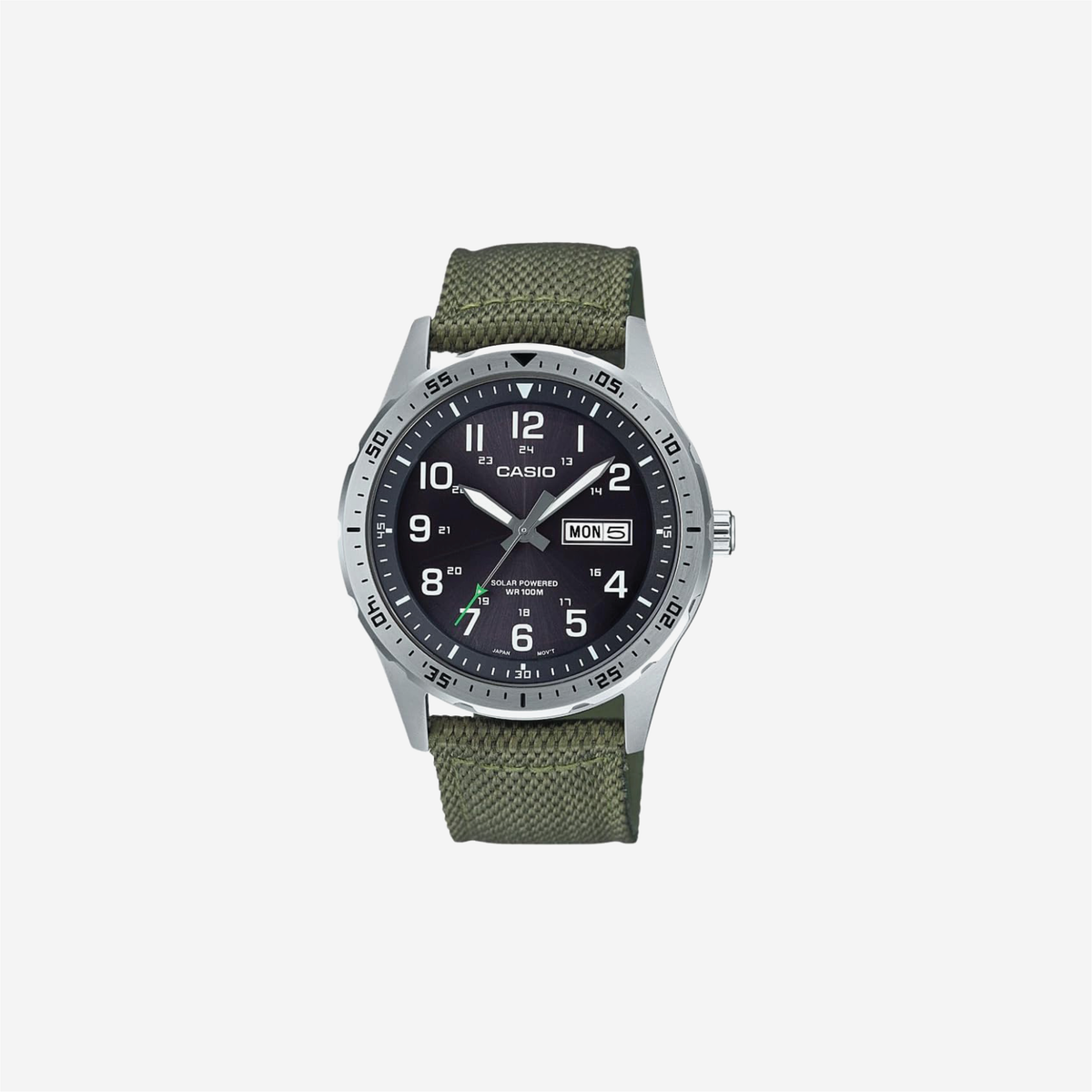 Casio MTPS120L 100M WR Stainless Steel Case Date Display Low Battery Alert Military Styling Solar Powered Analog Watch