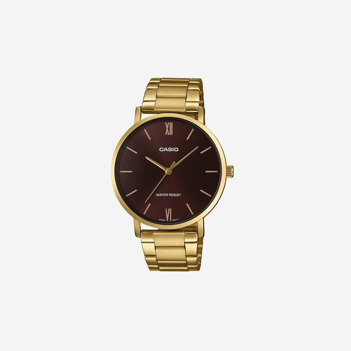 Casio MTP-VT01G-5B Gold Tone Stainless Steel Minimalistic Burgundy Dial Watch