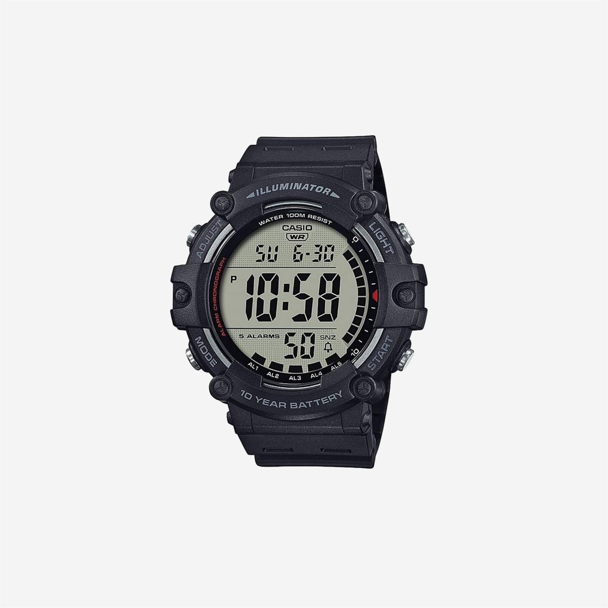 Casio Illuminator AE1500WH Series / 10-Year Battery / LED Backlight / 5-Alarms / 1/100 Sec Stopwatch / Digital Watch