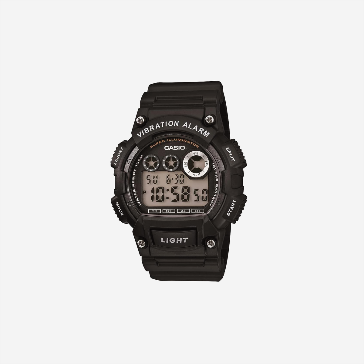 Casio W735H Series / Digital Watch / 1/100 SEC Stopwatch / Countdown Timer / Super Illuminator LED Light / 100 M Water Resistance / Daily Alarm / Auto Calendar / Dual Time / 10 Yr Battery