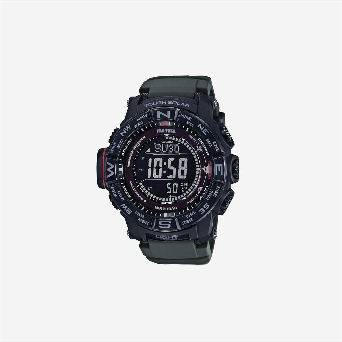 Casio PRW3500 Series / Pro Trek / 100M WR / Compass / Alt/Baro-Thermo / Tough Solar Power / Atomic Timekeeping / 1-100 SEC Stopwatch / Countdown Timer / World Time