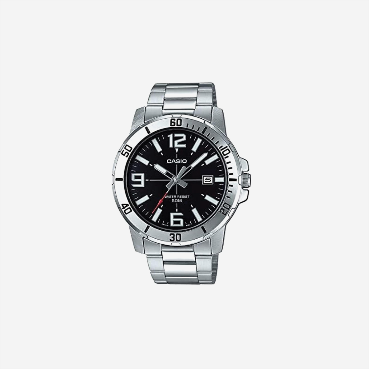Casio MTP-VD01D-1BV Enticer Stainless Steel Black Dial Casual Analog Sporty Watch, Silver, 48√ó42√ó10.7mm, Quartz Movement