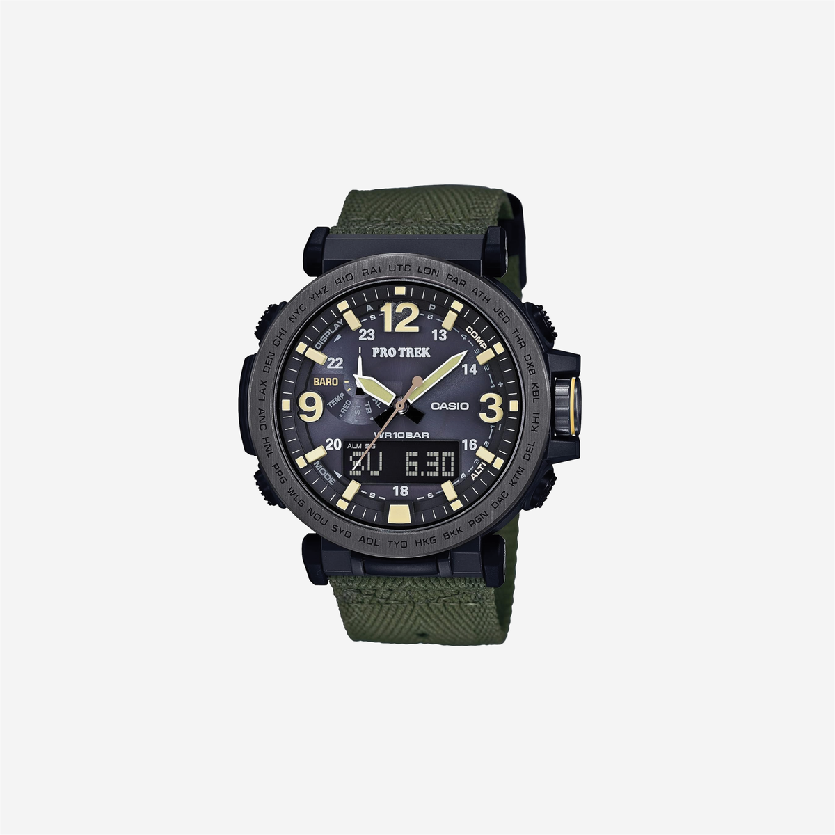 Casio PRG600 Series / Pro Trek / 100M WR / 1/100 SEC Stop Watch / Compass/Alt/Baro-Thermo / Tough Solar Power/Atomic Timekeeping / 1-100 SEC Stopwatch / Countdown Timer / World Time
