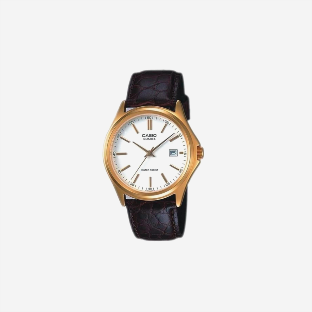 Casio MTP-1183Q-7A Gold Analog Dress Watch w/Croc-Leather Band & Date