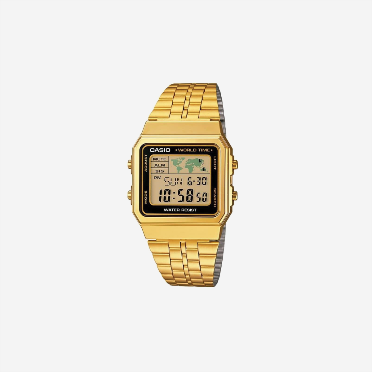 Casio A500WGA-1D - Vintage - Unisex Watch - Digital Quartz - LCD Dial - Gold Plated Steel Strap, LCD/Gold, Bracelet