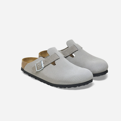 Birkenstock Boston Suede Embossed Gray Gray/Corduroy Stone Coin