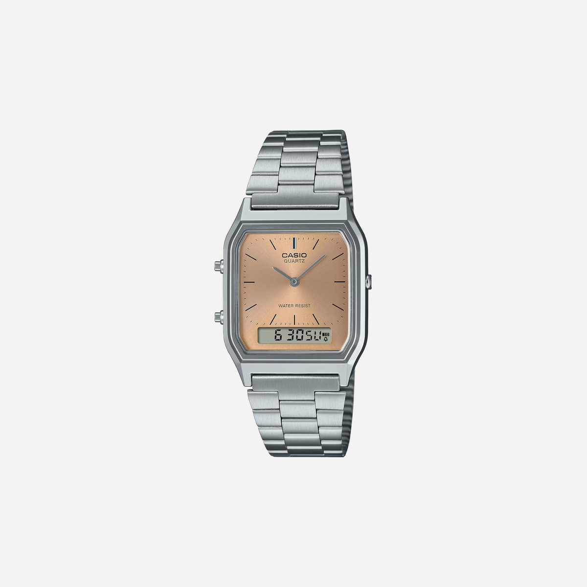 Casio Vintage AQ-230A-4AMQYD Quartz Salmon Dial Analog Digital Stainless Steel