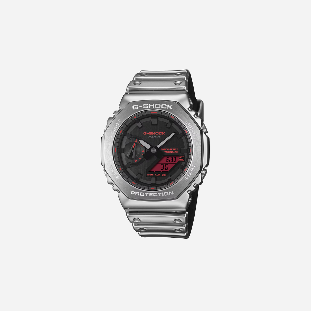 Casio G-Shock GM2100YRA-8A Fine Metallic Series Octagonal Silver Red Watch