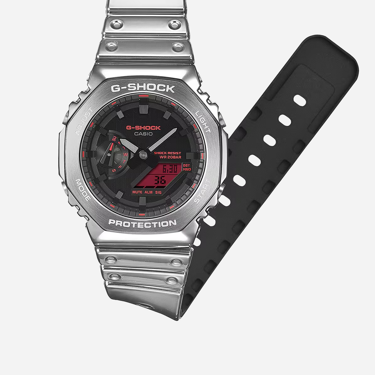 Casio G-Shock GM2100YRA-8A Fine Metallic Series Octagonal Silver Red Watch