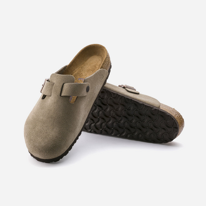 Birkenstock Boston Soft Footbed Suede Leather Gray Gray/Taupe