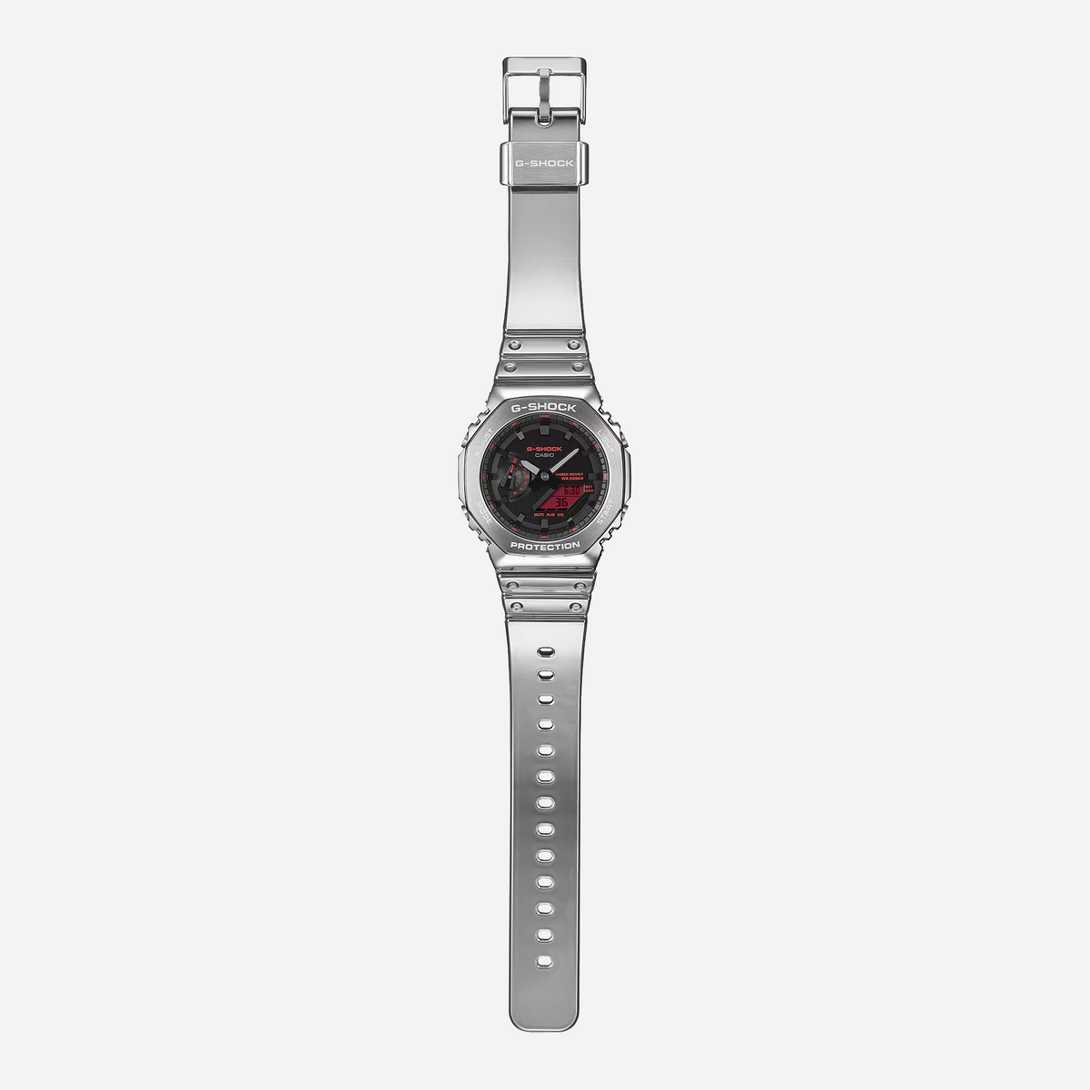 Casio G-Shock GM2100YRA-8A Fine Metallic Series Octagonal Silver Red Watch