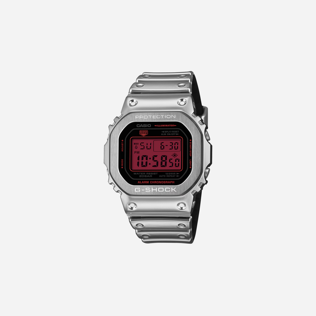 Casio G-Shock GM5600YRA-8 Fine Metallic Series Silver Red Square Digital Watch