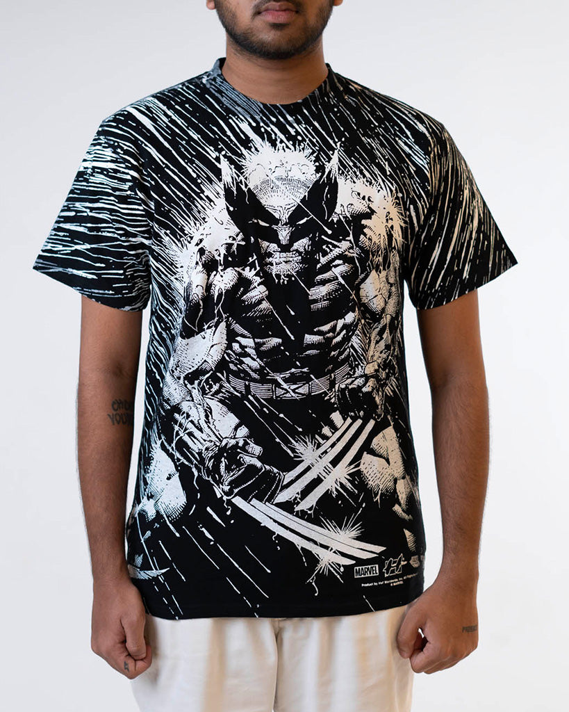 HUF X CAPSUL BLACK WOLVERINE RAIN PRINT RELAXED FIT T-SHIRT