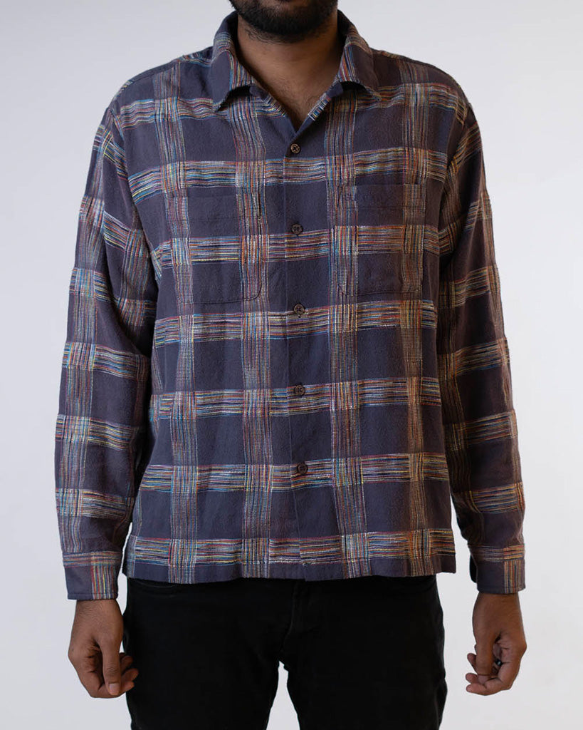 SUPREME WOVEN PLAID SHIRT WASHED NAVY FW23