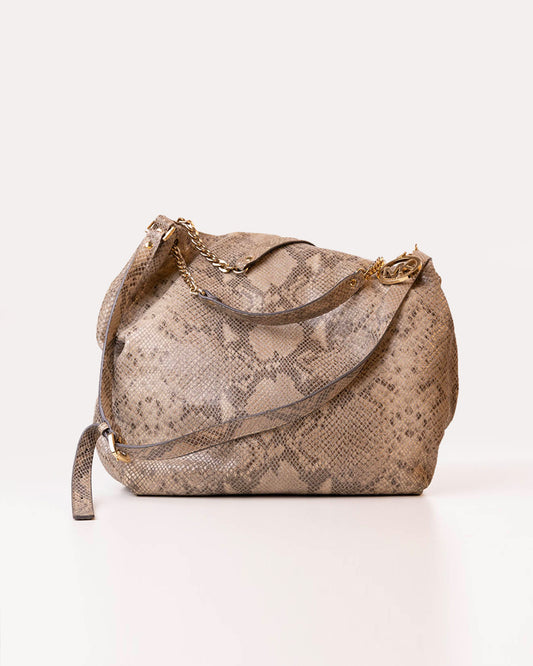 MICHAEL KORS BEIGE SNAKESKIN EMBOSSED LEATHER CYNTHIA SHOULDER BAG